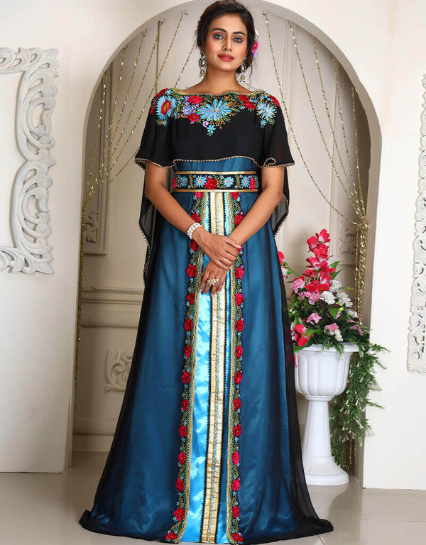 Islamic Black Georgette Stone Embroidery Moroccan